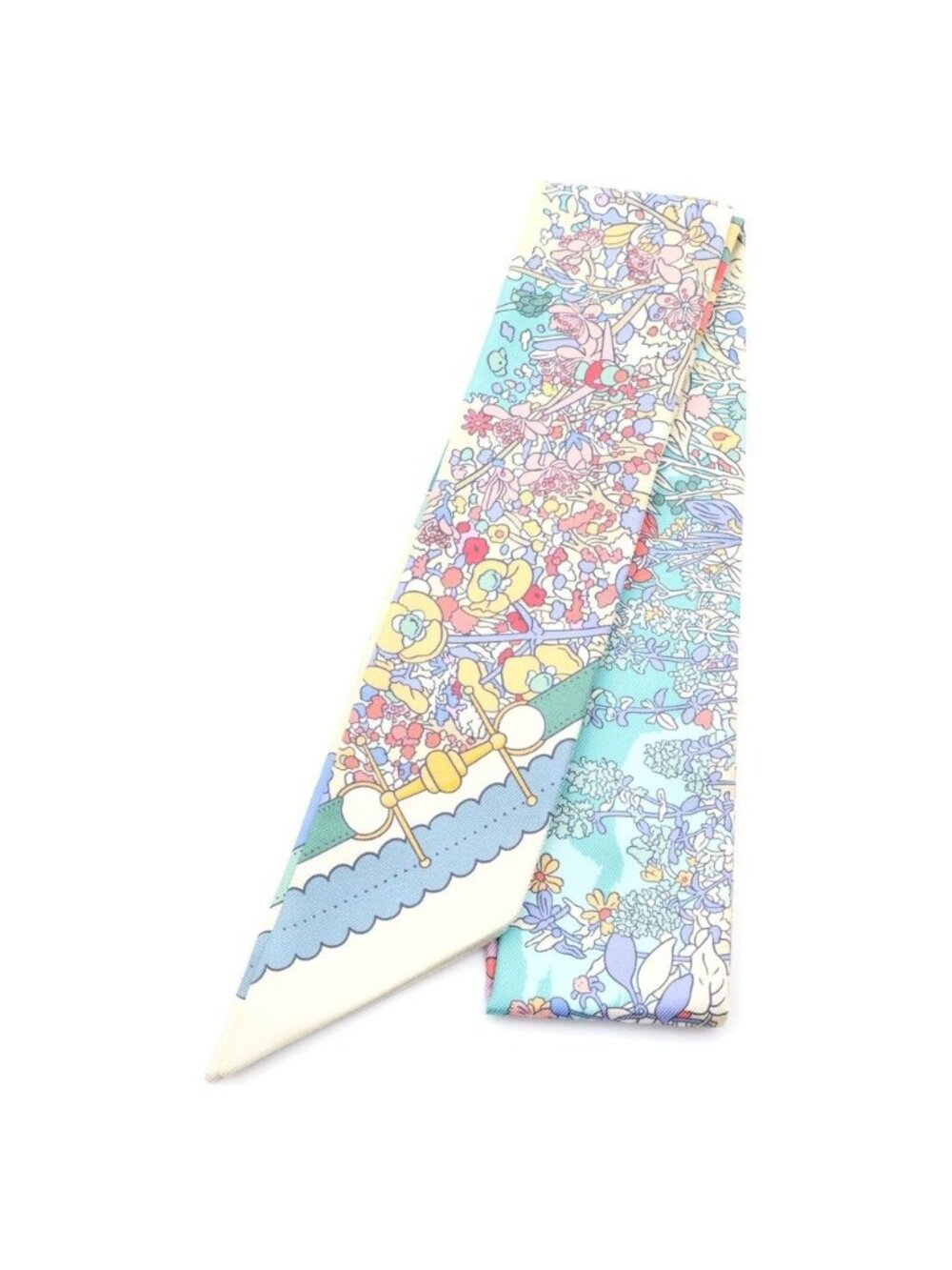 Hermes Twilly Pony Pit Stop Scarf Silk White Multicolor